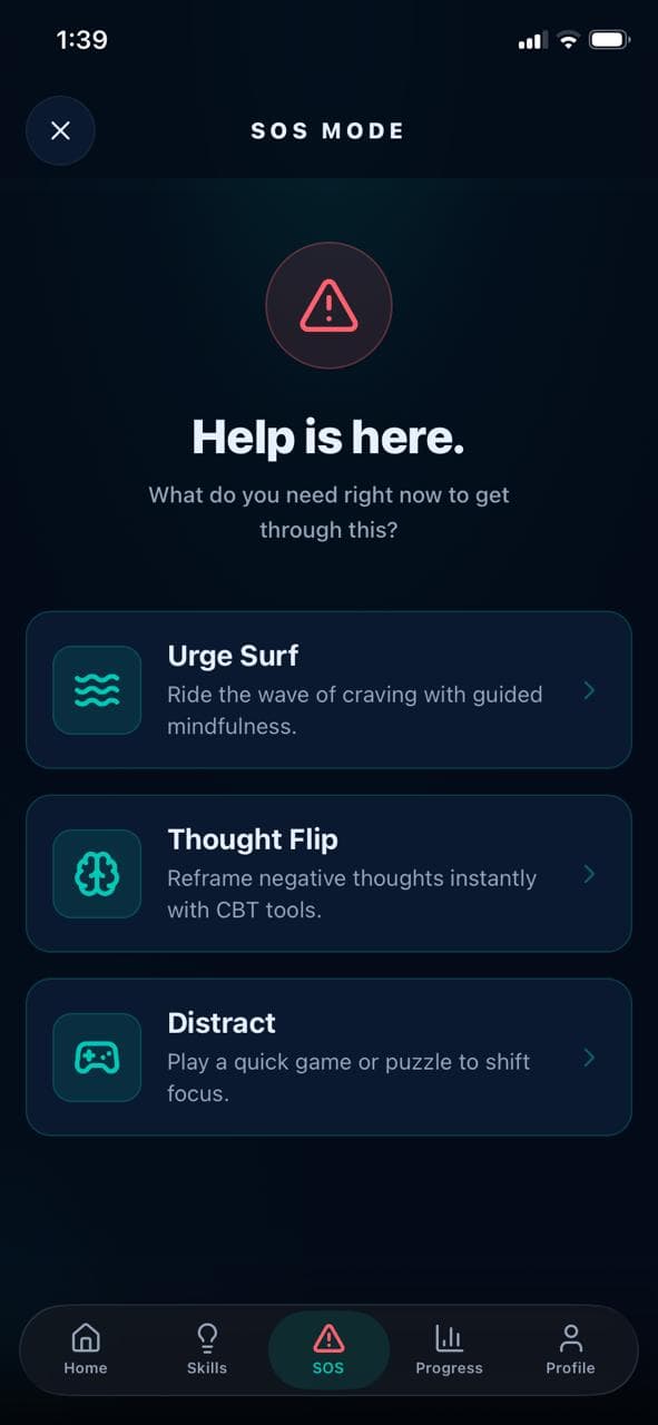 Unhooked app screenshot — Instant SOS Craving Intervention