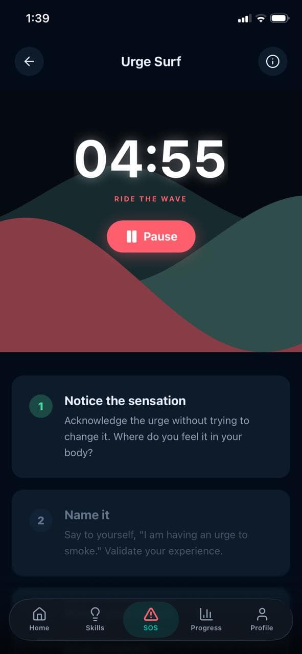 Unhooked app screenshot — Guided Urge Surfing Timer